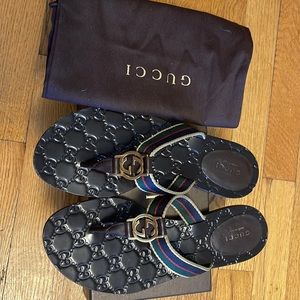 Gucci Nylon Regimental/Lifford Thong Sandal Coco 37.5